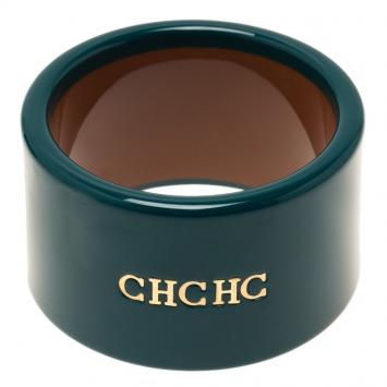 Pre Owned CH Carolina Herrera Green Extra Wide Cuff Bracelet Size M