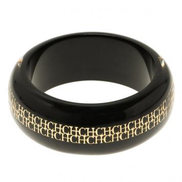 Pre Owned CH Carolina Herrera Black and Gold Tone Resin Bracelet
