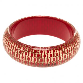 Pre Owned CH Carolina Herrera Red Resin and Gold Tone Metal Bracelet