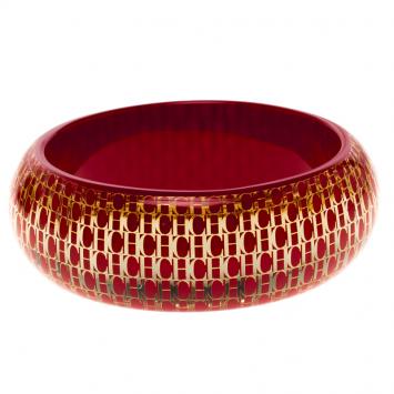 Pre Owned CH Carolina Herrera Red Resin Gold Tone Wide Bangle Bracelet 