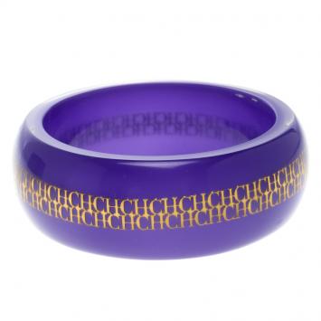 Pre Owned CH Carolina Herrera Purple Resin Gold Tone Wide Bangle Bracelet 21MM
