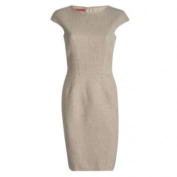 Pre Owned CH Carolina Herrera Beige Wool Cap Sleeve Sheath Dress S