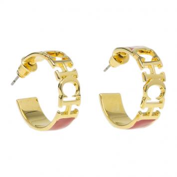 Pre Owned Carolina Herrera CH Red Gold Tone hoop Earrings