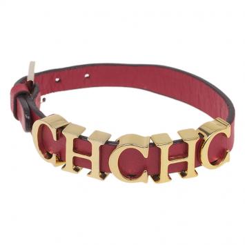 Pre Owned Carolina Herrera CH Red Leather Bracelet