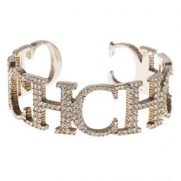 Pre Owned CH Carolina Herrera Silver Studded Open Cuff  Bracelet