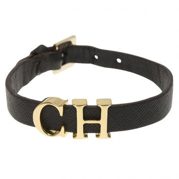 Pre Owned CH Carolina Herrera Logo Brown Leather Bracelet