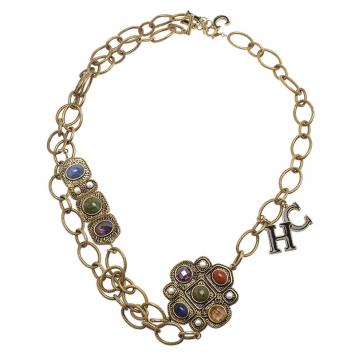 Pre Owned CH Carolina Herrera Multi Colored Stones Gold Tone Necklace