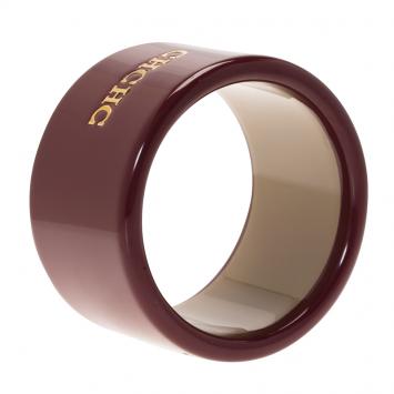 Pre Owned CH Carolina Herrera Burgundy Gold Tone Extra Wide Bangle 22cm