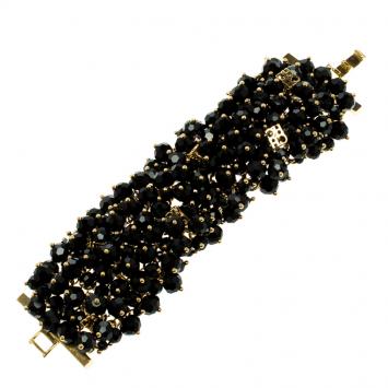 Pre Owned CH Carolina Herrera Black Beads Gold Tone Cuff Bracelet 15.50 cm