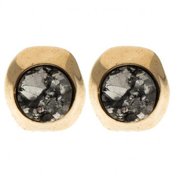 Pre Owned Carolina Herrera Hematite Druzy Gold Tone Stud Earrings