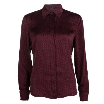 Pre Owned CH Carolina Herrera Red Logo Printed Silk Button Front Shirt L