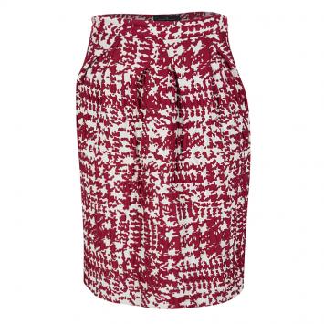 Pre Owned CH Carolina Herrera Red and White Textured Jacquard Pencil Skirt M