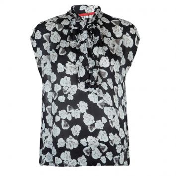 Pre Owned CH Carolina Herrera Black Silk Floral Print Tie Detail Sleeveless Top M