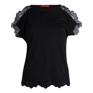 Pre Owned CH Carolina Herrera Black Knit Lace Detail Top XS