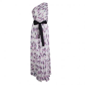 Pre Owned CH Carolina Herrera Floral Printed Chiffon Ruched One Shoulder Maxi Dress M