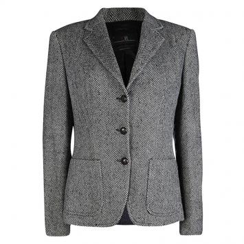 Pre Owned CH Carolina Herrera Monochrome Herringbone Skirt Suit L
