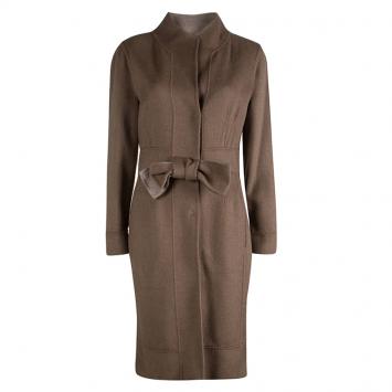 Pre Owned CH Carolina  Herrera Brown Cashmere Bow Detail Coat M