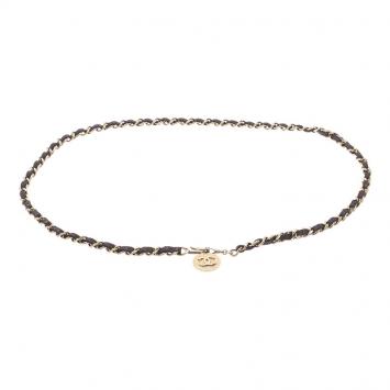 Pre Owned Chanel Gold Woven Leather and Chain Link Belt 95CM