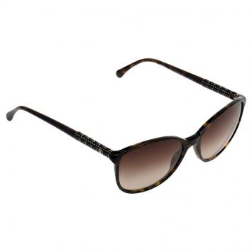 Pre Owned Chanel Tortoise 5207 Studded Cat Eye Sunglasses