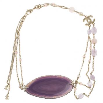 Pre Owned Chanel CC Blue and White Banded Agate Multigem Bead Necklace