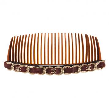 Pre Owned Chanel Classic Chain Burgundy Leather Hair Comb