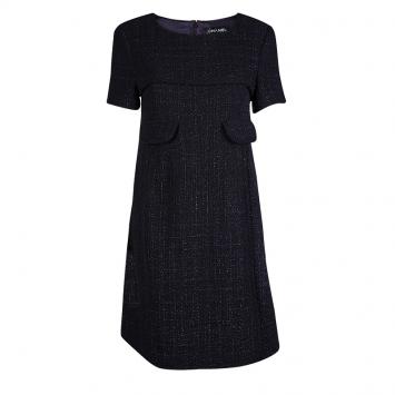 Pre Owned Chanel Black and Purple Textured Short Sleeve Dress L