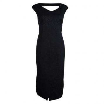 Pre Owned Chanel Black Textured Cotton Cutout Back Detail Sleeveless Dress L