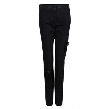 Pre Owned Chanel Black Distressed Denim Embroidered Patch Detail Straight Fit Jeans M