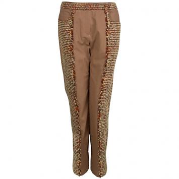 Pre Owned Chanel Tan Brown Multicolor Textured Panel Detail Trousers M