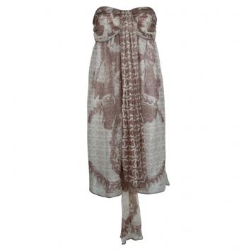 Pre Owned Chanel Beige Printed Silk Halter Dress M