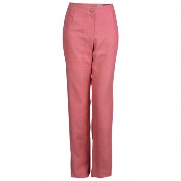 Pre Owned Chanel Pink Textured Silk Wide Leg Trousers L