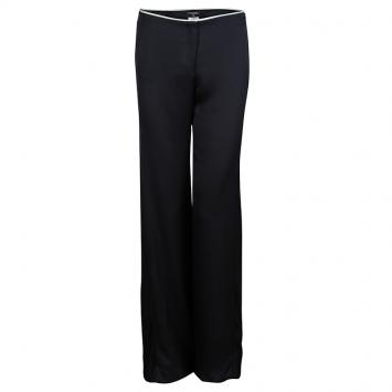 Pre Owned Chanel Black Contrast Piping Detail Flared Silk Trousers L