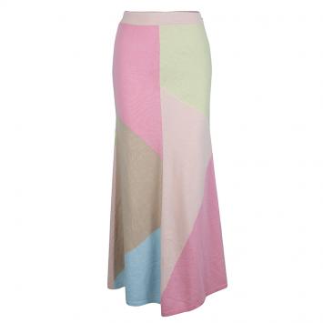 Pre Owned Chanel Multicolor Colorblock Pastel Cashmere Intarsia Midi Skirt M