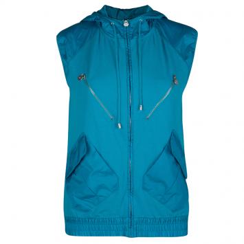Pre Owned Chanel Turquoise Blue Sleeveless Nylon Jacket M