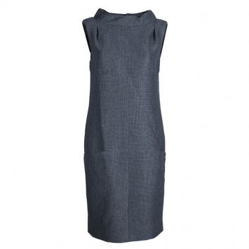 Pre Owned Chanel Grey Textured Wool Sleeveless Dress L