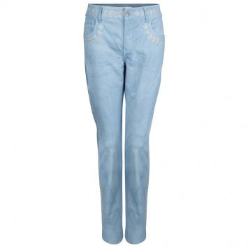 Pre Owned Chanel Indigo Light Wash Denim Embroidered Jeans L