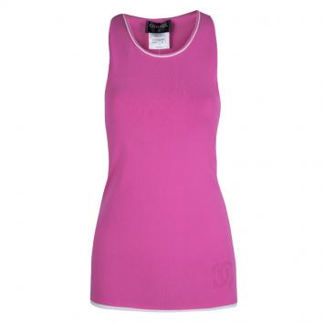Pre Owned Chanel Pink Knit Racer Back Top M