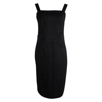 Pre Owned Chanel Black Textured Patch Pocket Detail Sleeveless Dress M