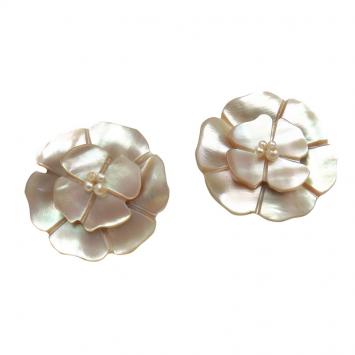 Pre Owned Chanel Mother of Pearl Camellia Clip On Earrings