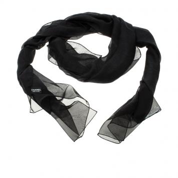 Pre Owned Chanel Black Silk and Cashmere CC Logo Stole
