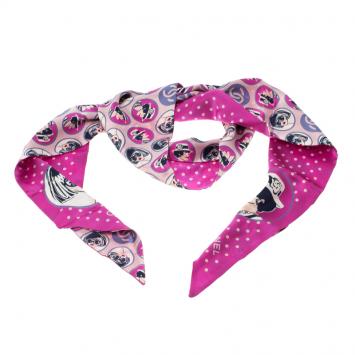 Pre Owned Chanel Pink 'Coco' Motif Printed Silk Bandeau Scarf