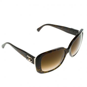 Pre Owned Chanel Brown Gradient Dark Tortoise Frame CC 5234-Q Square Sunglasses