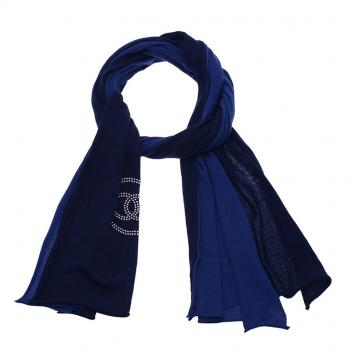 Pre Owned Chanel Blue Two Tone Cashmere Stole