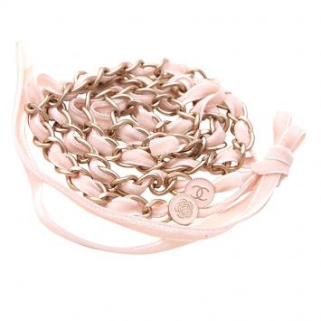 Pre Owned Chanel Pink Leather and Chain Camellia Belt
