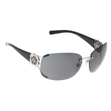 Pre Owned Chanel Black Camellia 4171 Rimless Shield Sunglasses