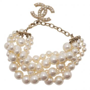 Pre Owned Chanel CC Multi Strand Faux Pearl Bracelet