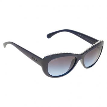 Pre Owned Chanel Blue 6038 Pearl Embellished Cat Eye Sunglasses