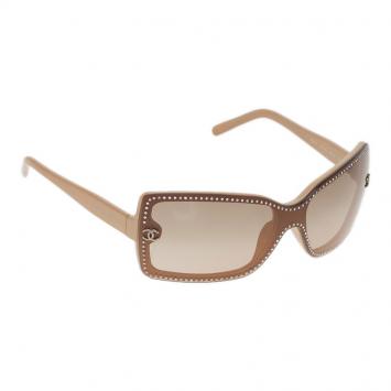 Pre Owned Chanel Beige Embellished CC Logo Rectangle Sunglasses 