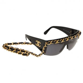 Pre Owned Chanel Black Vintage Chain Link Shield Sunglasses