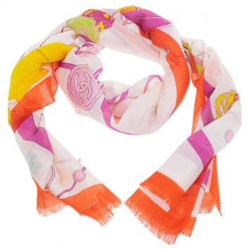 Pre Owned Chanel Multicolor Cashmere CC Logo & Floral Printed Scarf 